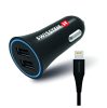 Swissten autós töltő, 2XUSB, lightning kábellel, 2,4A, fekete