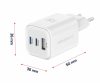 Swissten GaN hálózati töltőadapter 2xUSB-C PD 65W, 1xUSB-A QC 18W, fehér