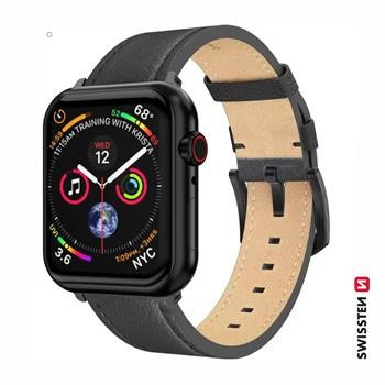 Apple Watch fekete bőrszíj 42/44/45/49 mm, fekete csattal