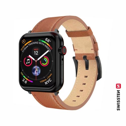 Apple Watch barna bőrszíj 42/44/45/49 mm, fekete csattal