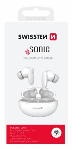 Swissten Sonic TWS bluetooth fülhallgató, fehér