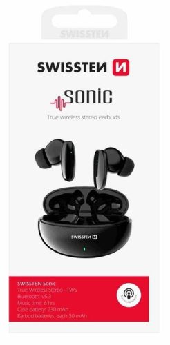 Swissten Sonic TWS bluetooth fülhallgató, fekete